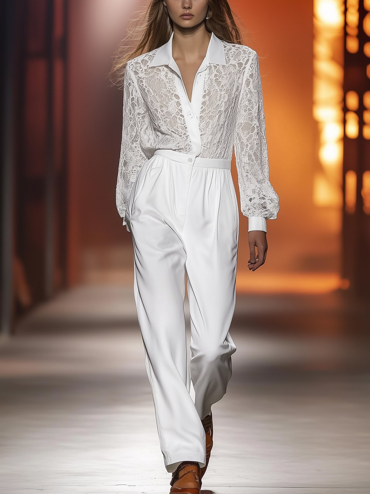 Elegant White Lace And Velvet Patchwork Jumpsuit