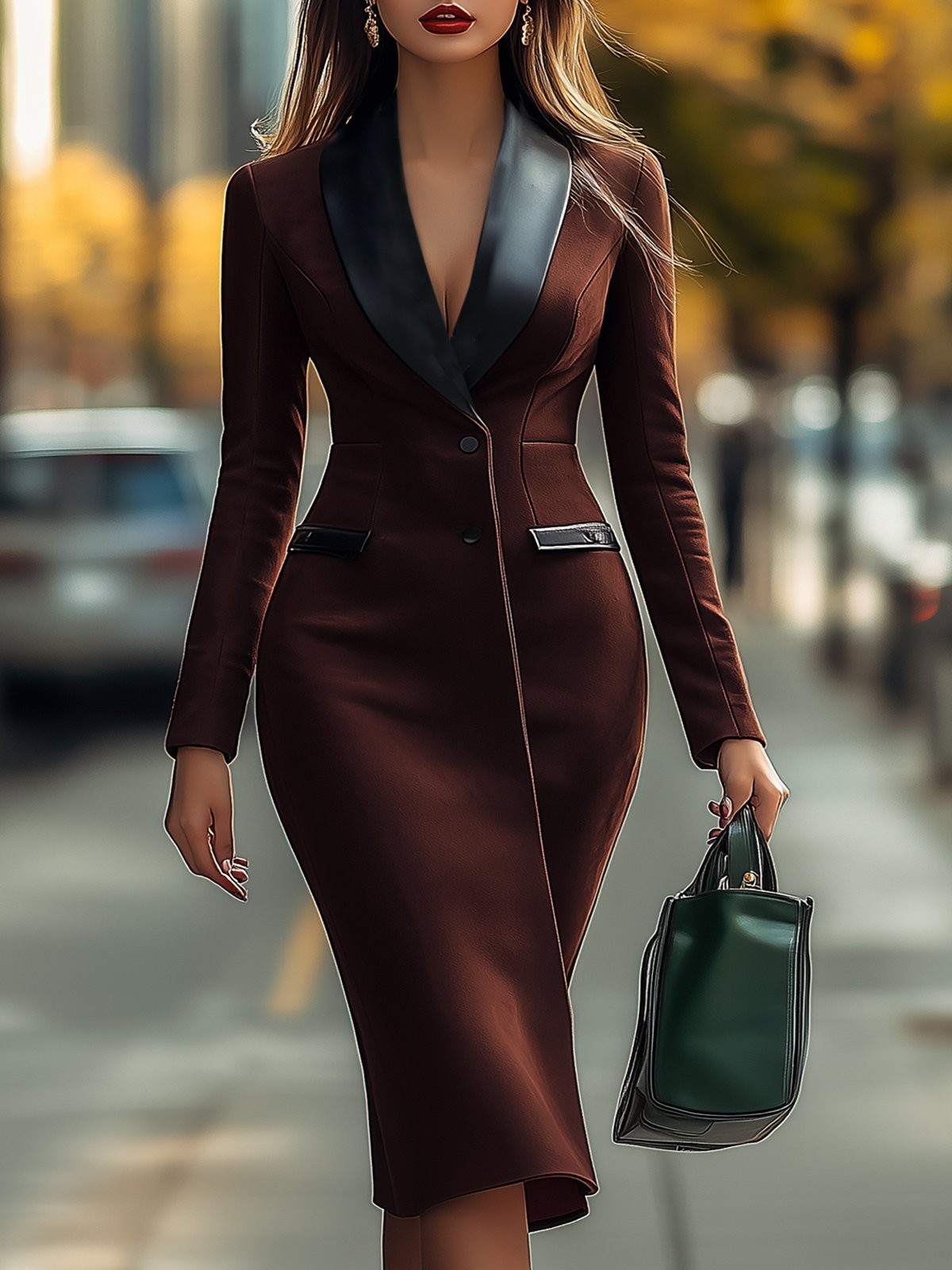 Red and Black Color-Block Faux Leather Dress