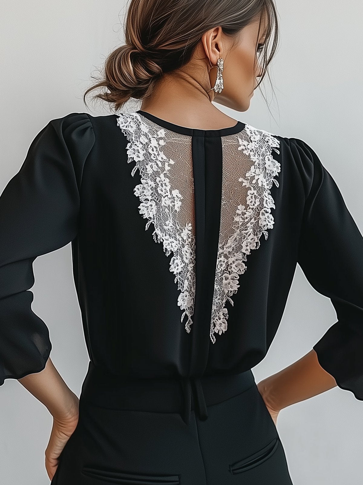 Black Chiffon Shirt With Lace Design On The Back