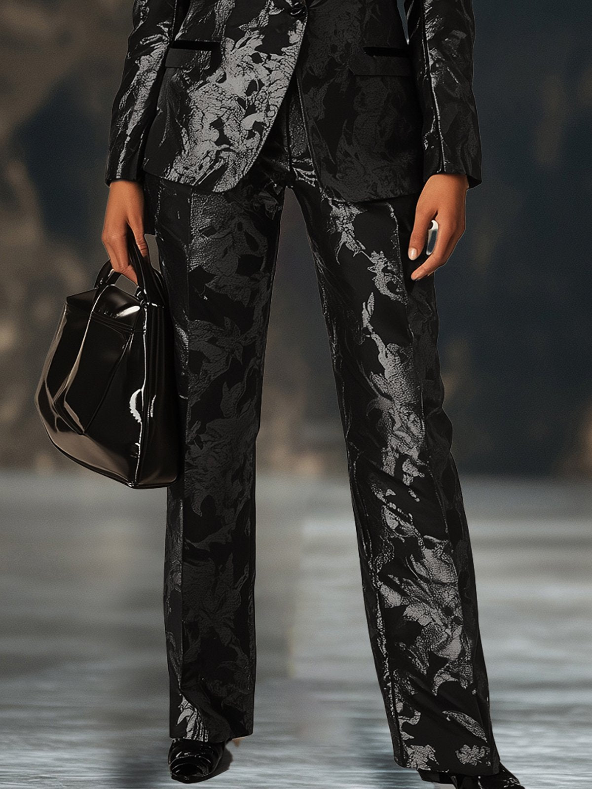 Fashion Silver Printed Black Pants