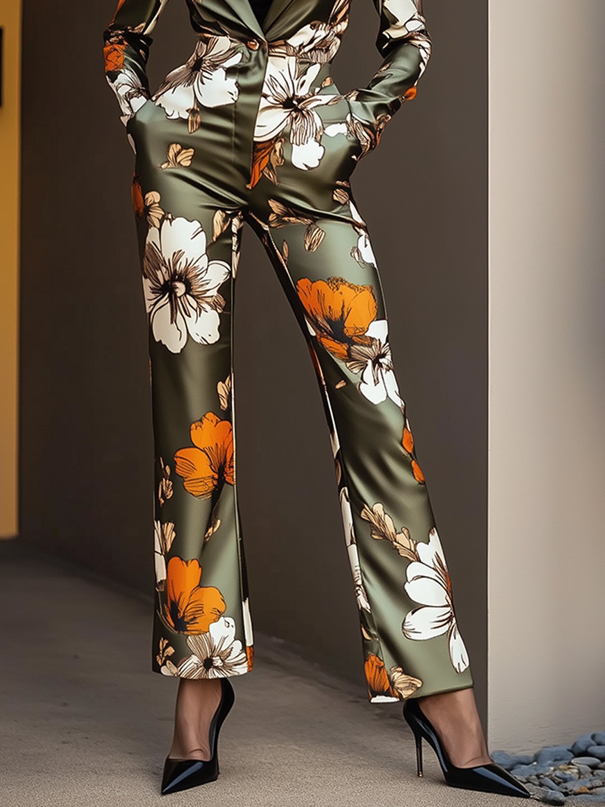 Charming Olive Green Floral Print Jumpsuit