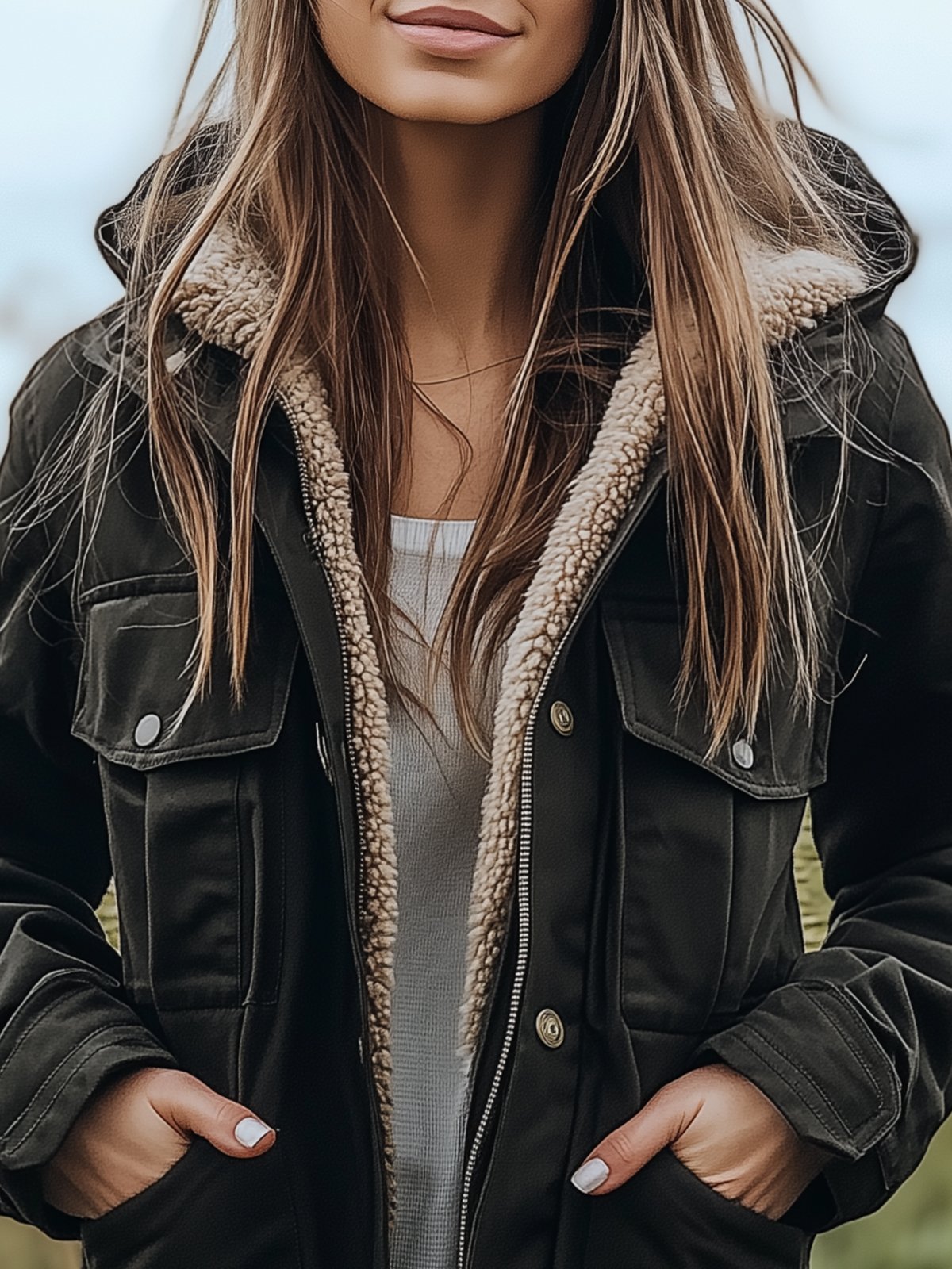 Vintage Work Jacket With Sherpa Lining