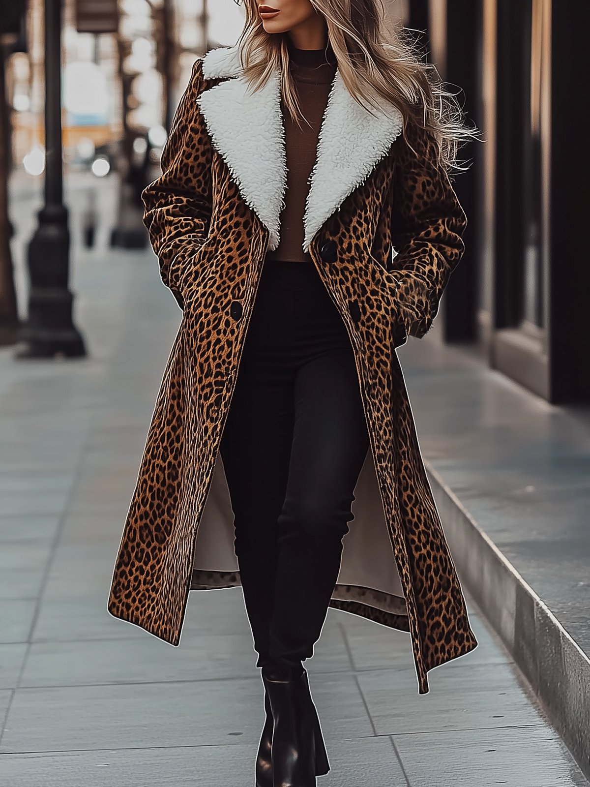 Leopard Print Velvet Thickened Warm Coat