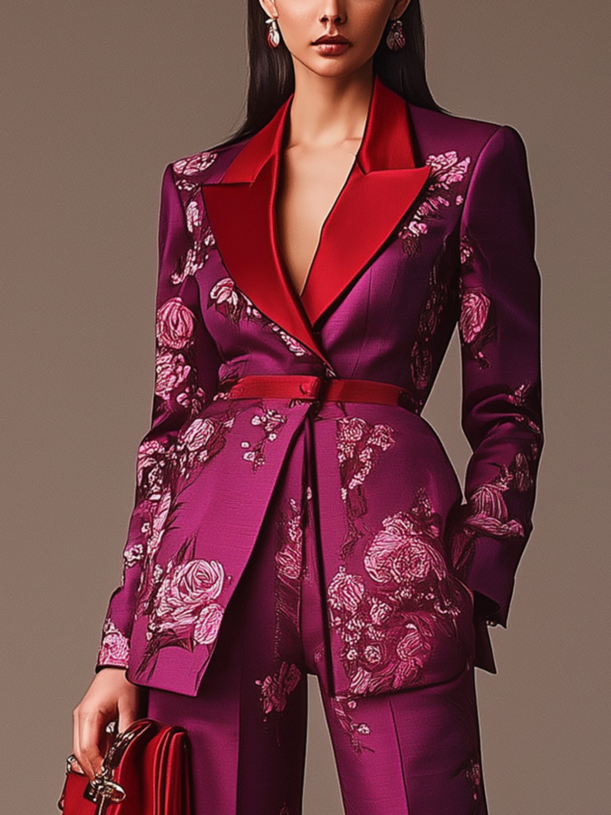 Premium Purple Satin Floral Print Suit