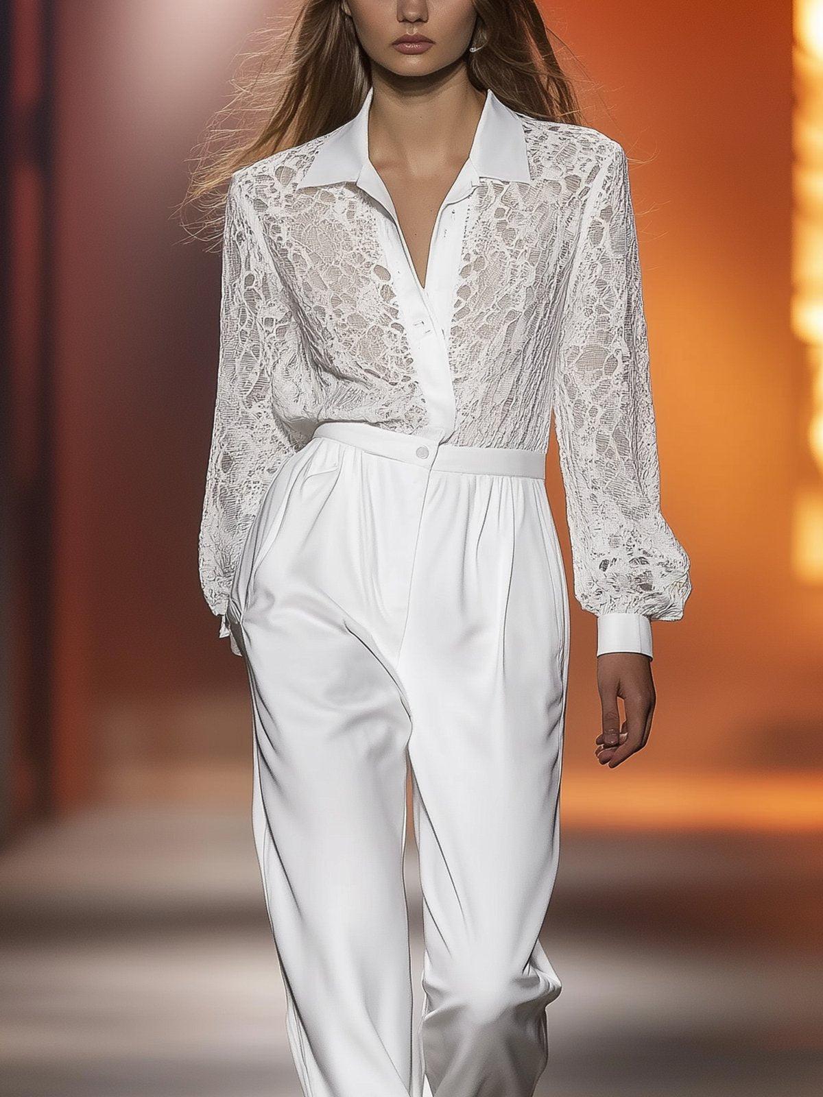 Elegant White Lace And Velvet Patchwork Jumpsuit