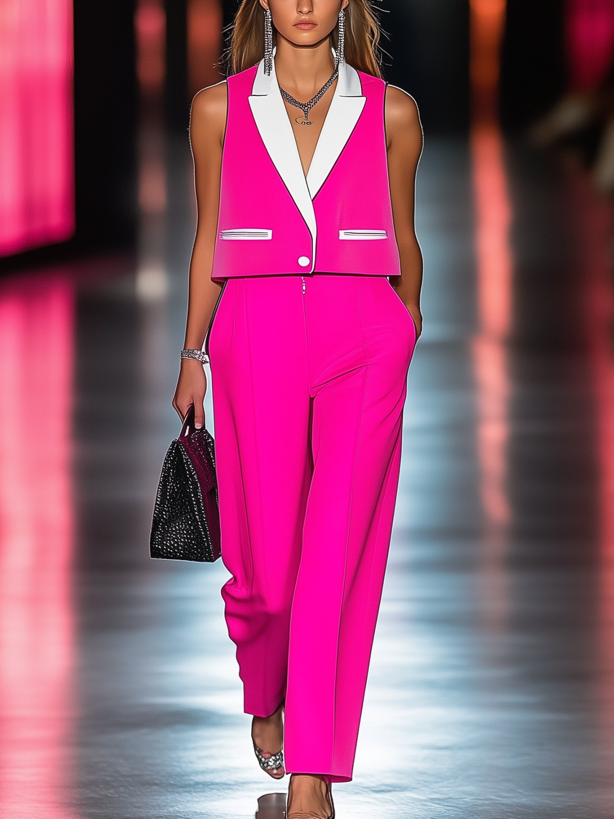 Barbie Pink Satin Vest And Pants Suit