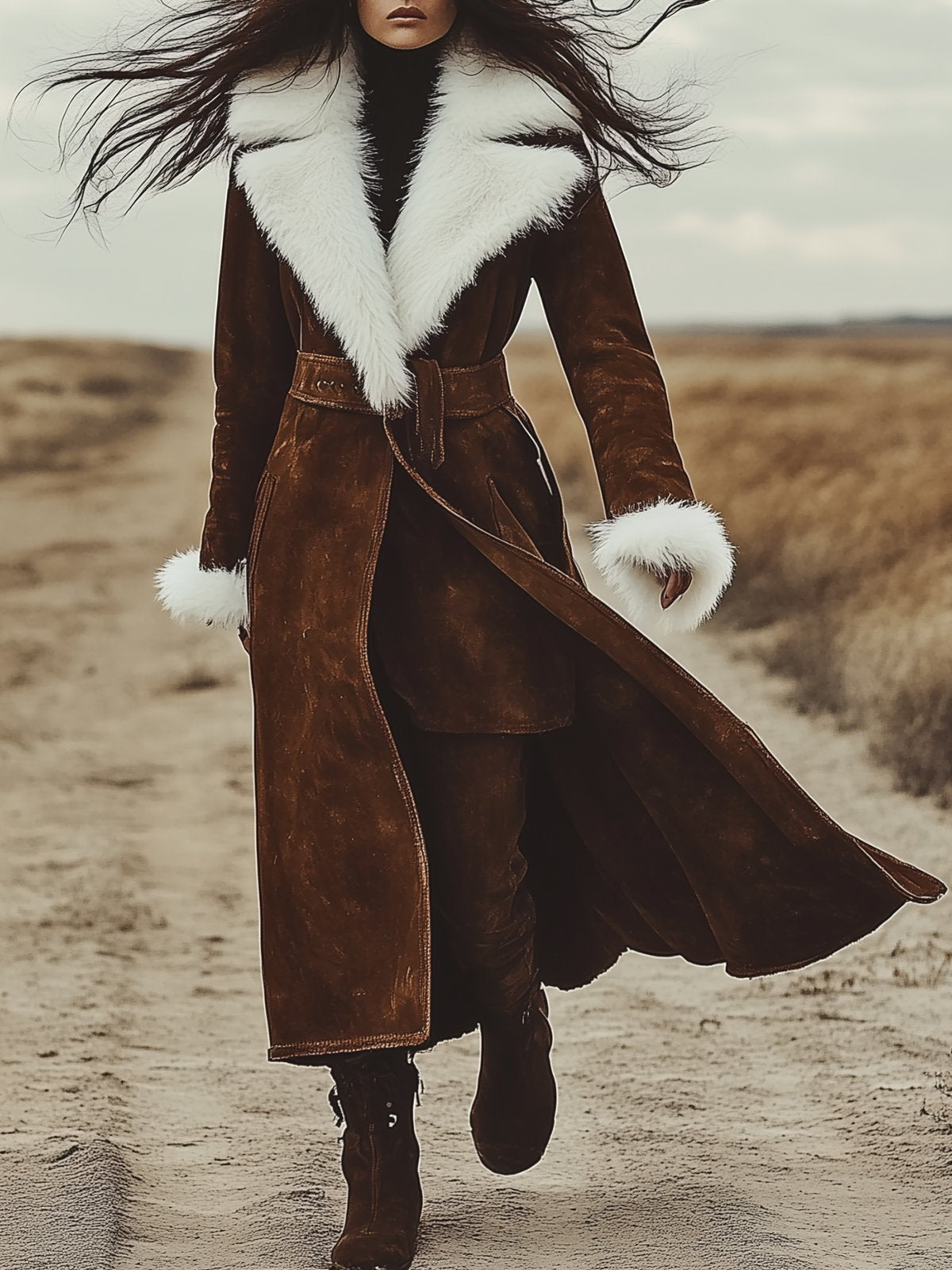 Vintage Coat With Shearling Collar And Cuffs