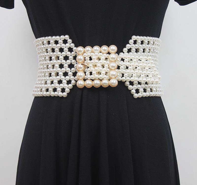 Braided Imitation Pearl Decorative Belt