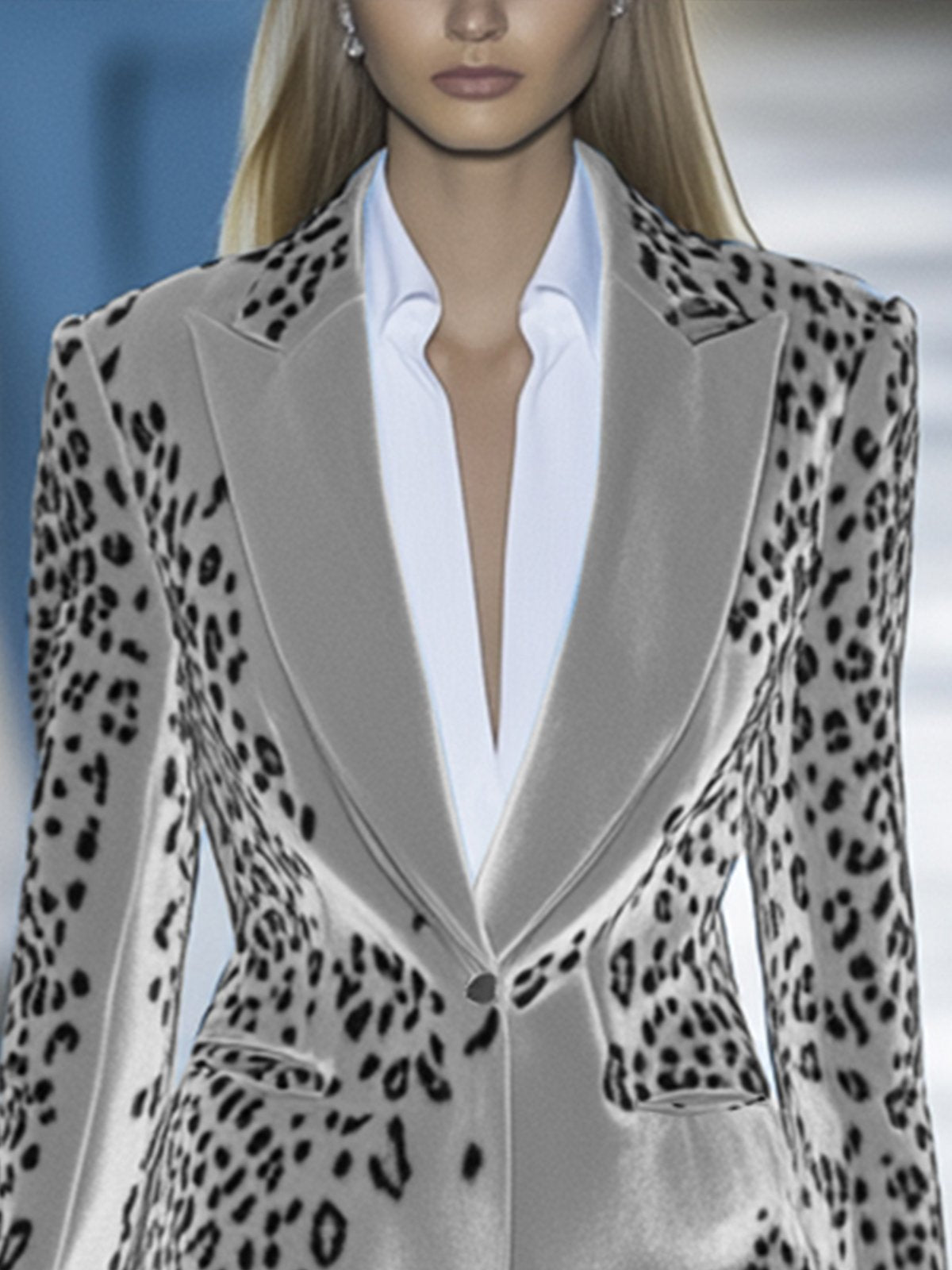 Classic Gray Velvet Leopard Print Blazer