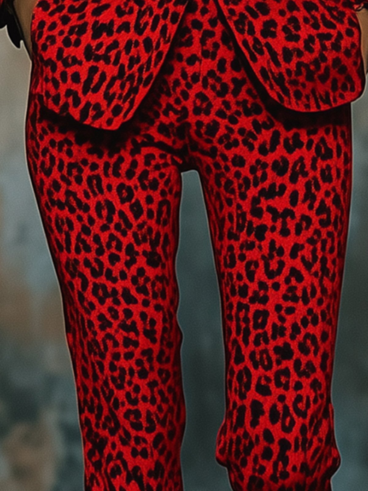 High Quality Red Satin Leopard Print Pants