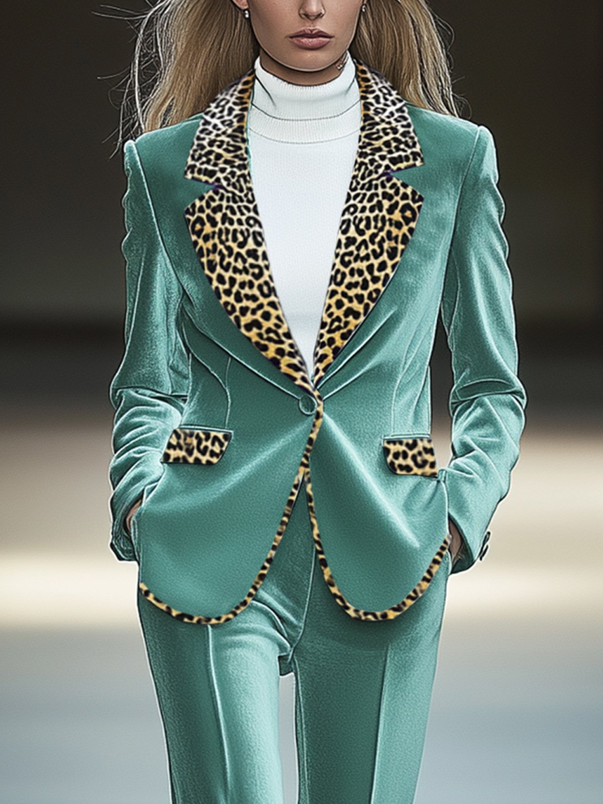 Designed Velvet Leopard Print Blazer