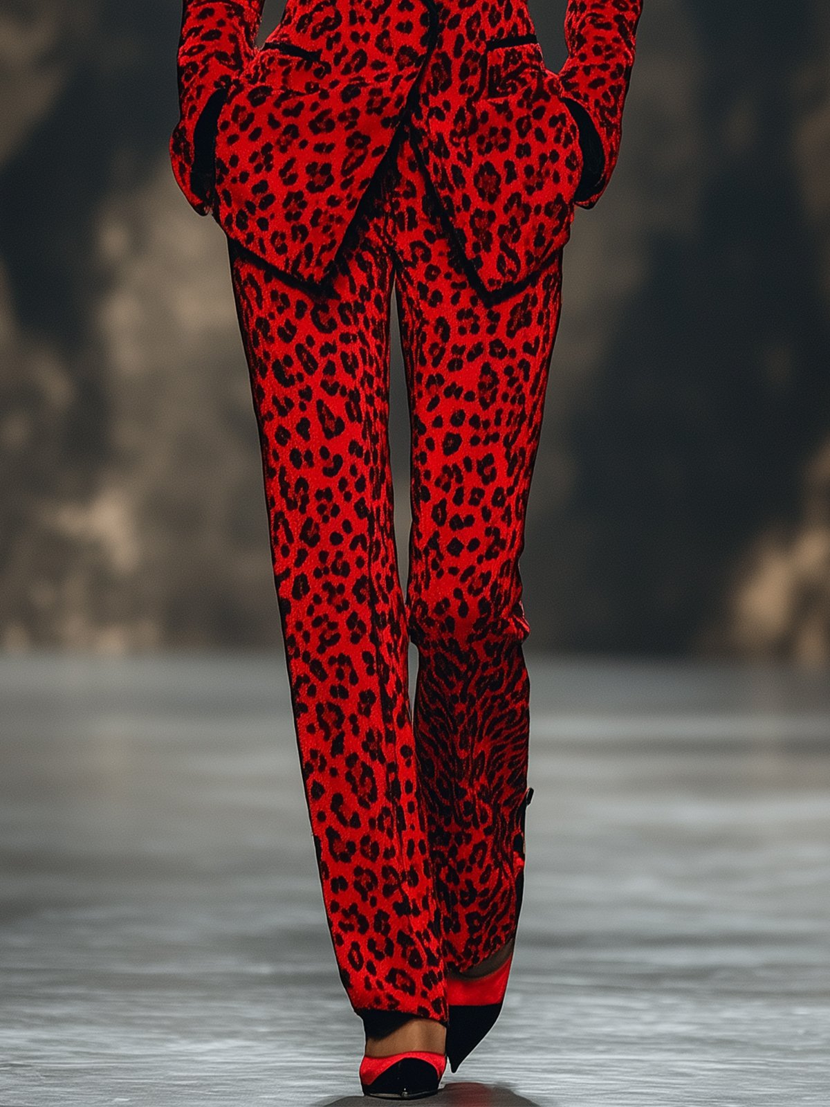 Striking Red Leopard Print Suit