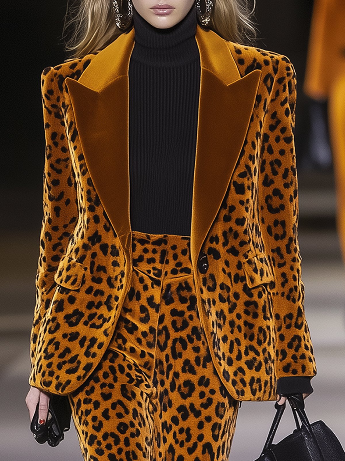 Orange Velvet Leopard Print Blazer And Pants