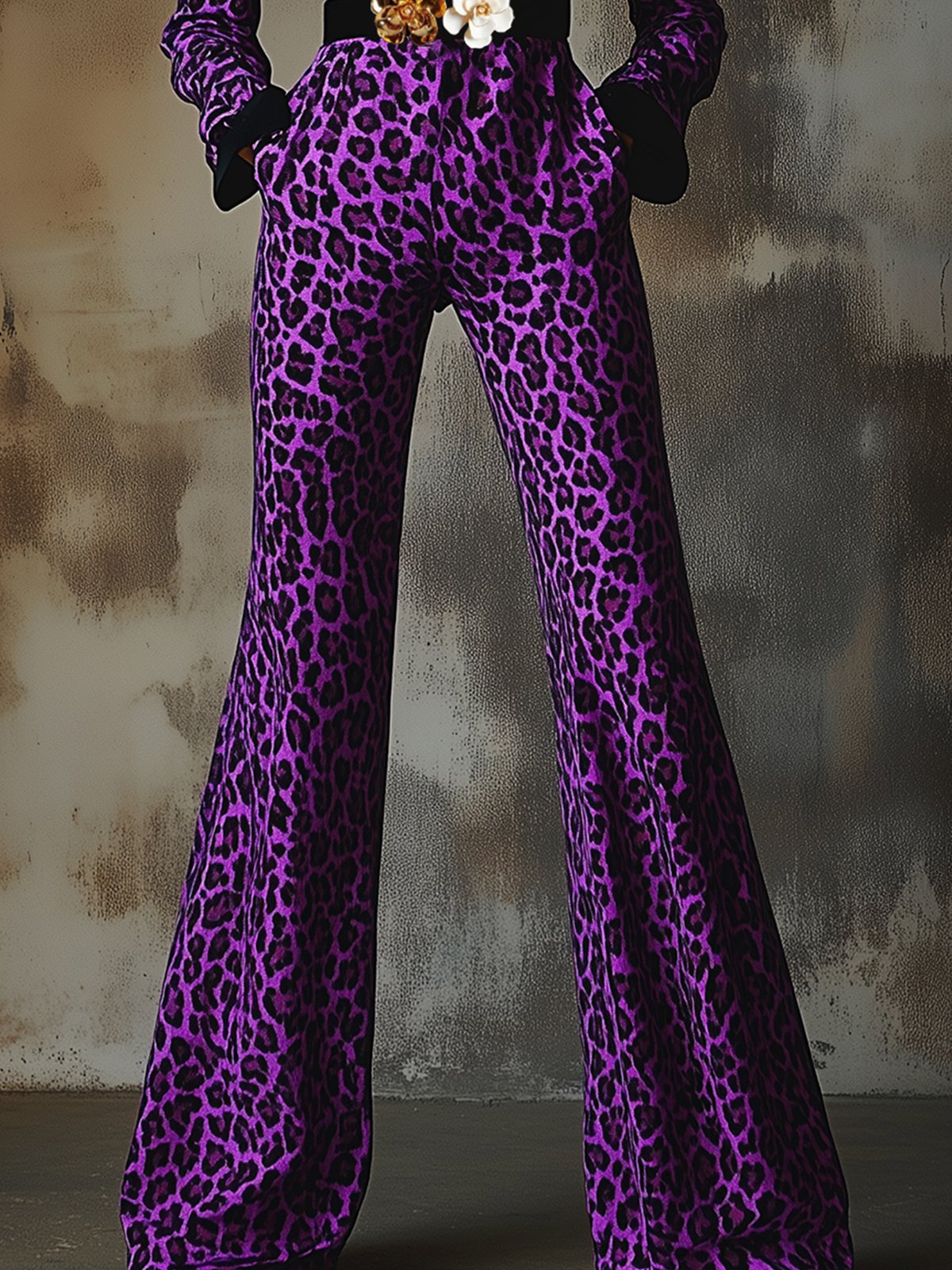 Striking Purple Leopard Print Jumpsuit With Belt