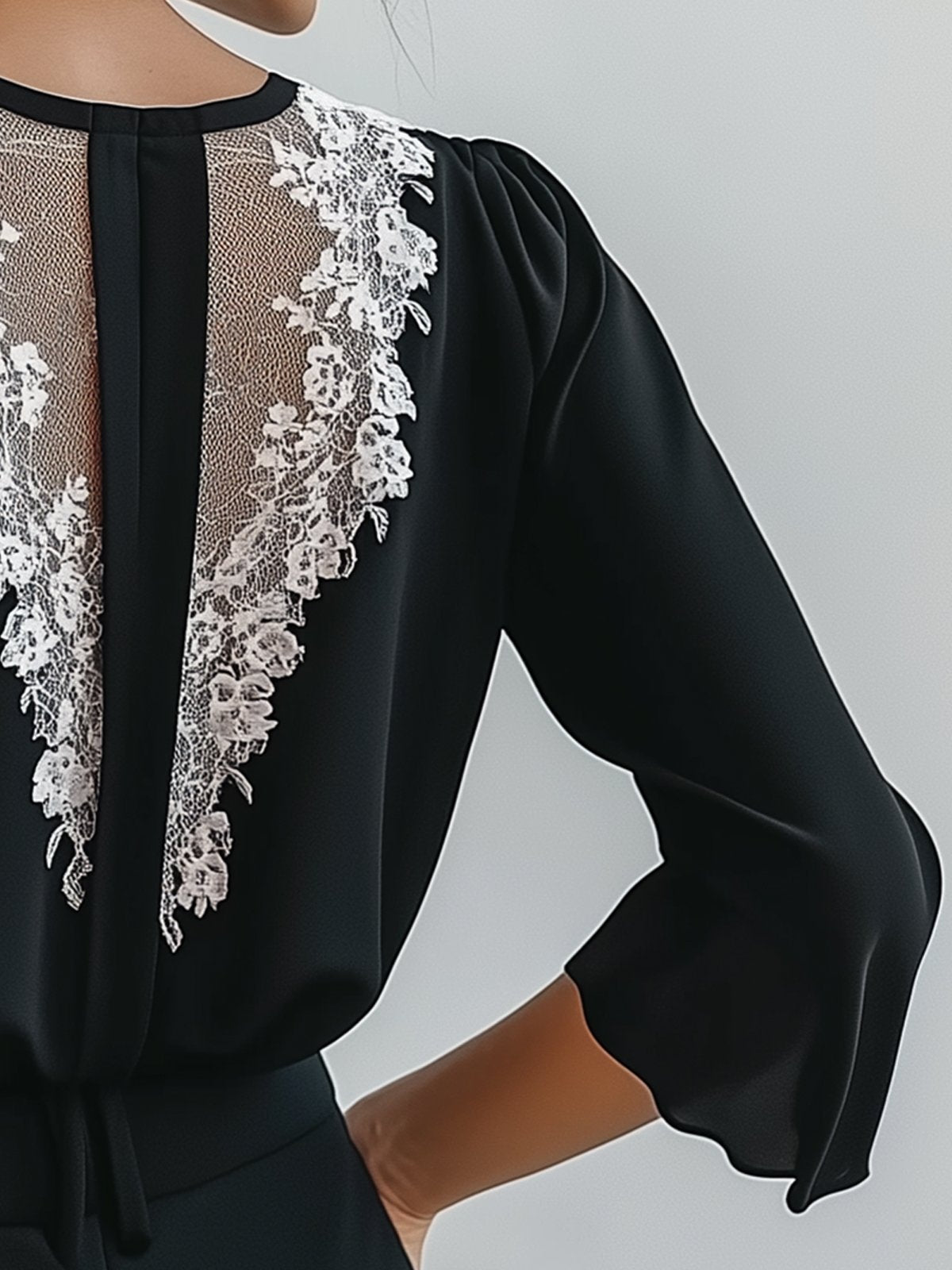 Black Chiffon Shirt With Lace Design On The Back