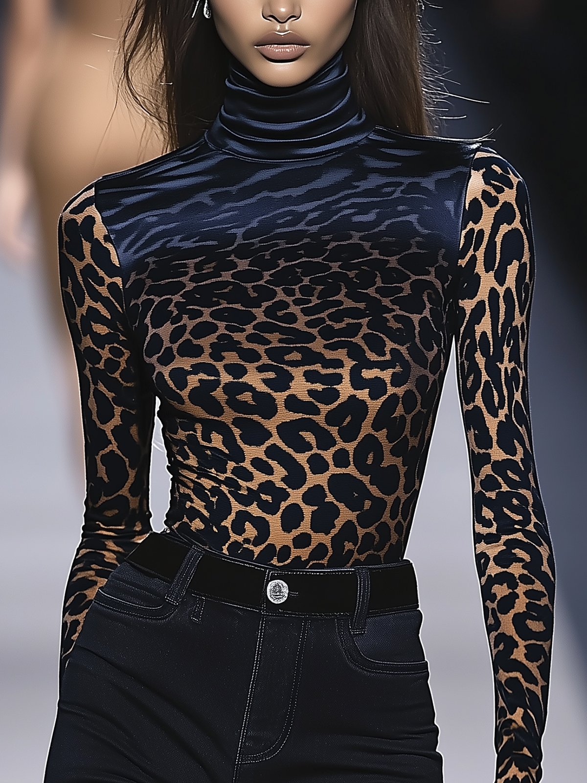 Ombre Leopard Print Stretch T-shirt