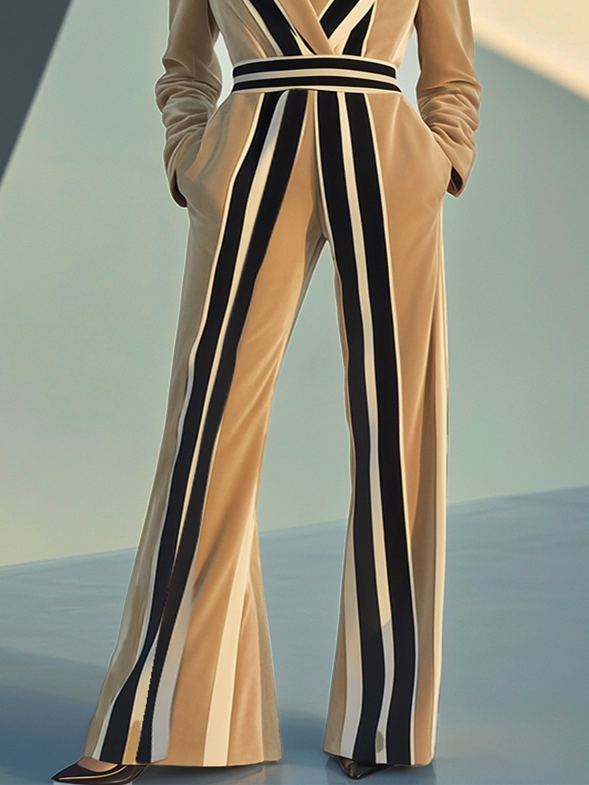 Elegant Velvet Striped Jumpsuit