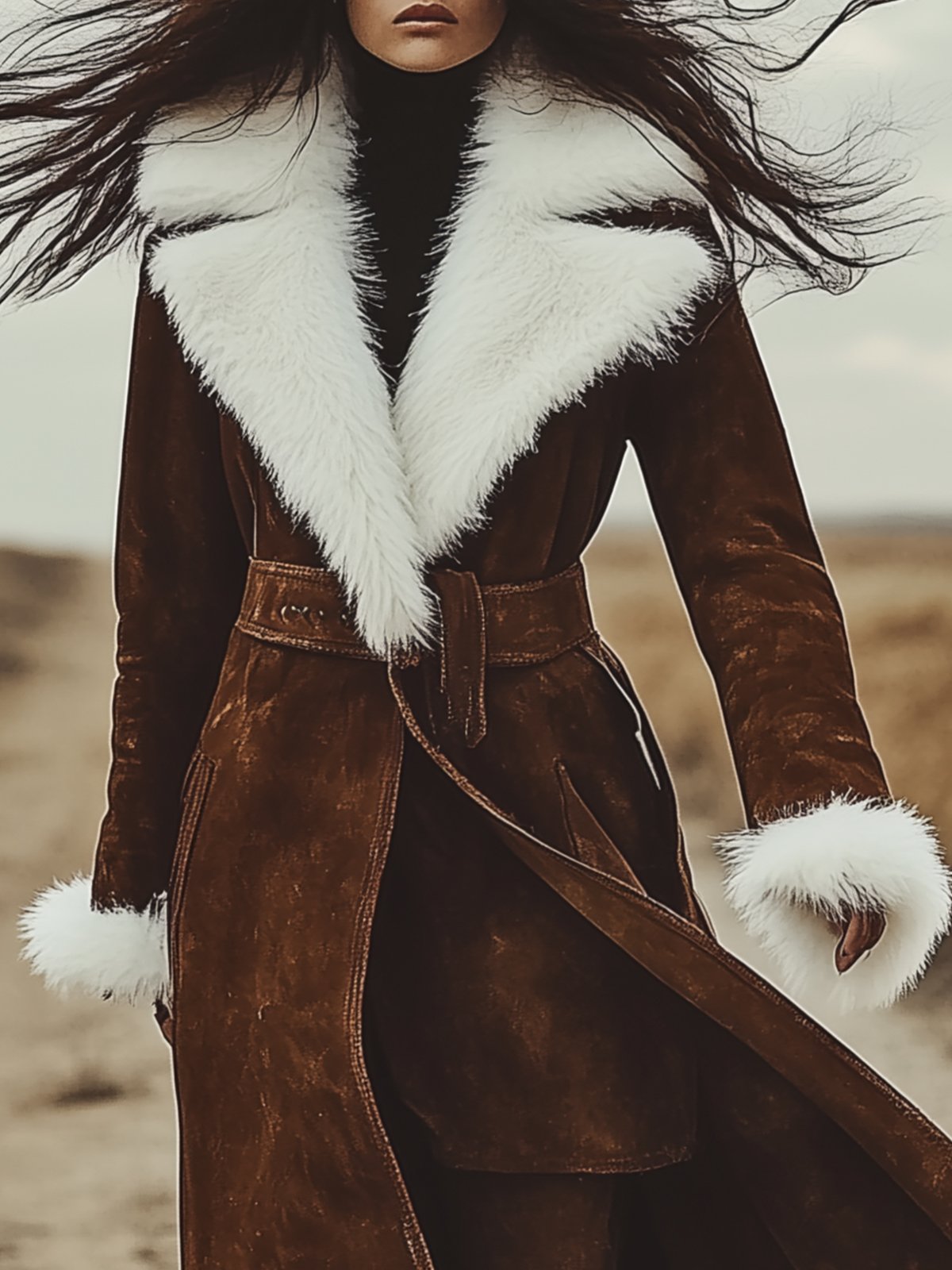 Vintage Coat With Shearling Collar And Cuffs