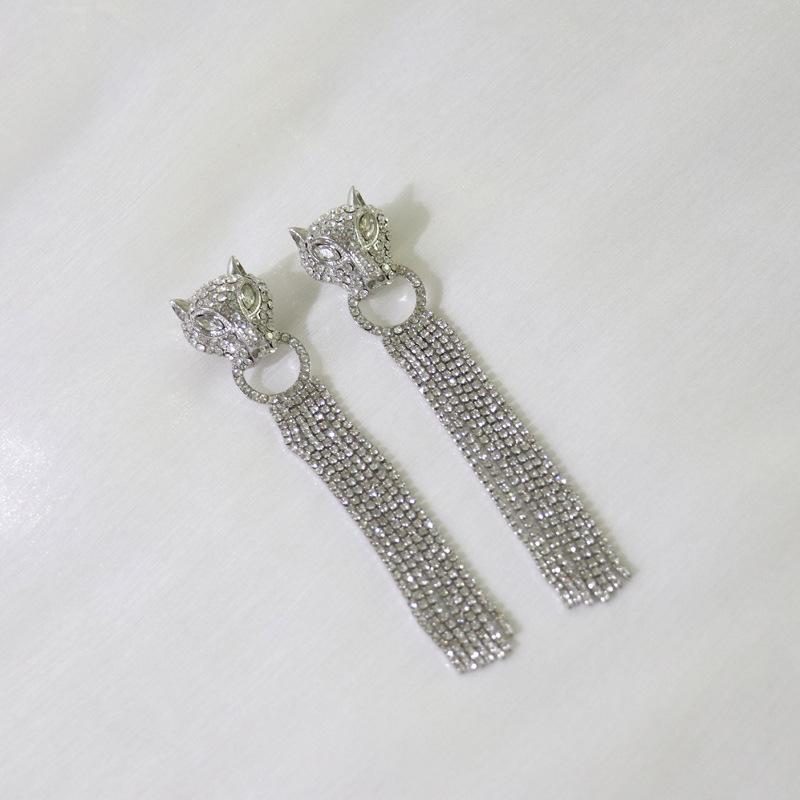 Leopard Diamond Tassel Earrings