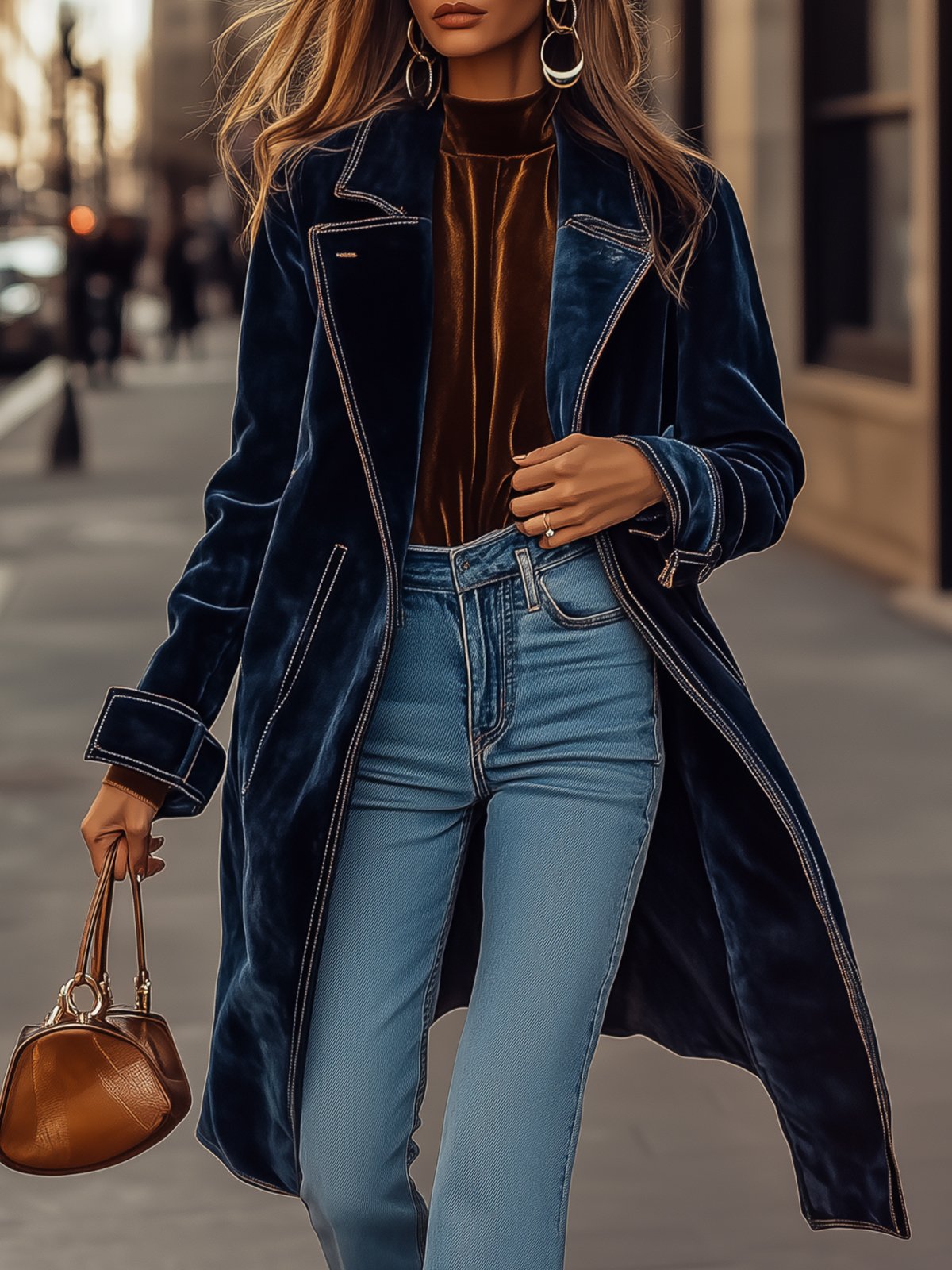 Blue Velvet Trimmed Coat