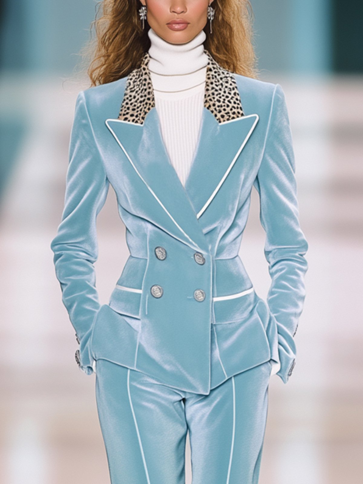 Charming Light Blue Velvet Blazer