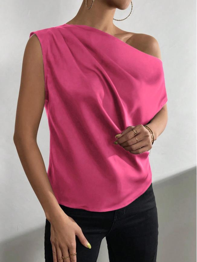 Asymmetric Solid Color One-Shoulder Shirt