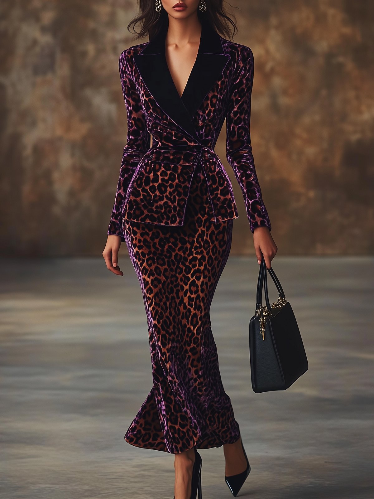 Elegant Velvet Dress With Turn Down Collar