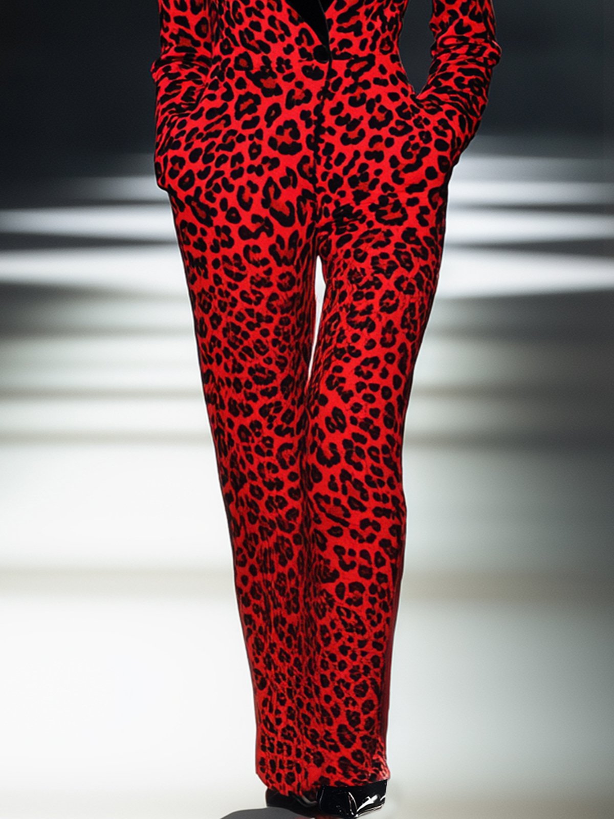 Warm Red Velvet Leopard Print Jumpsuit