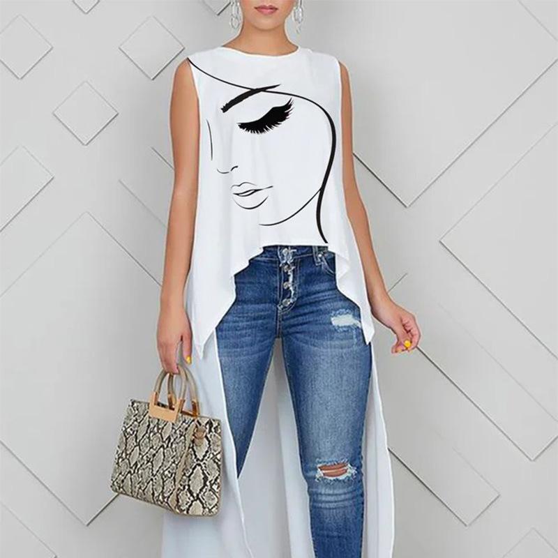 Printed Figure Sleeveless Round-Neck Top