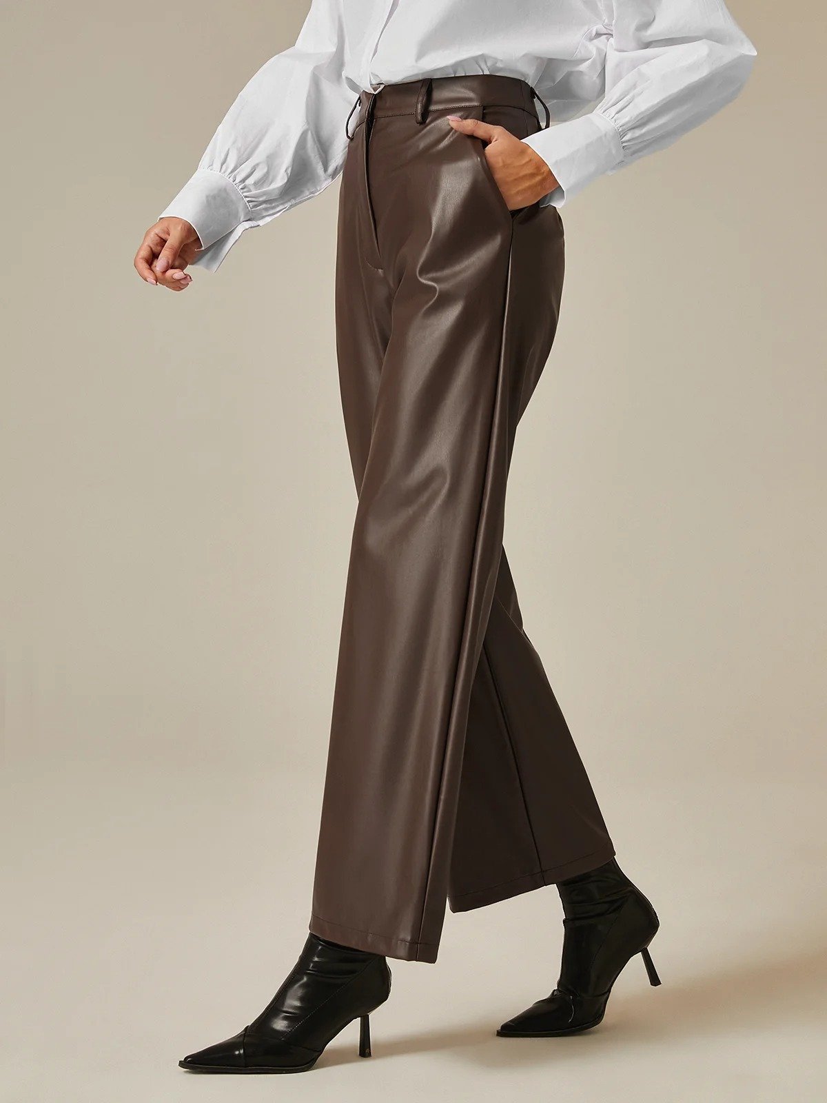 Regular Fit  Pu Faux Leather Pants