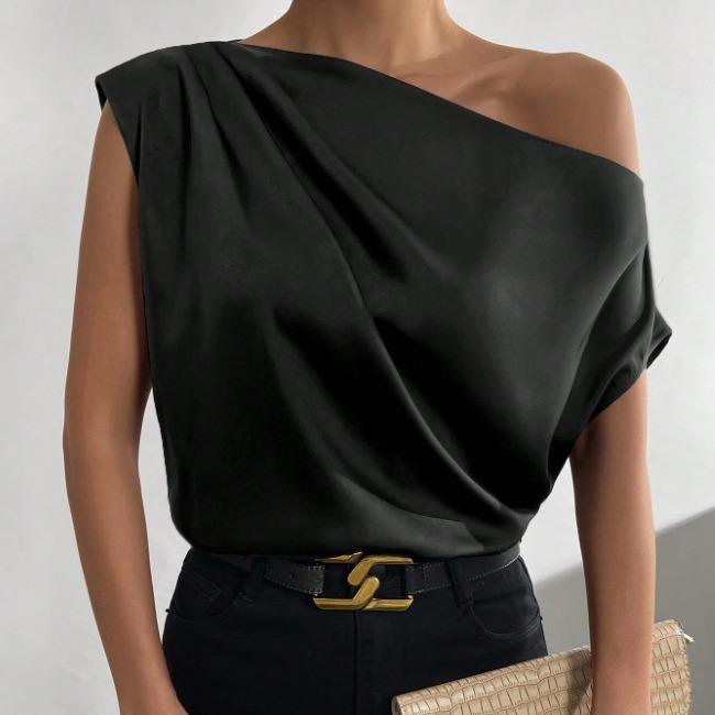 Asymmetric Solid Color One-Shoulder Shirt