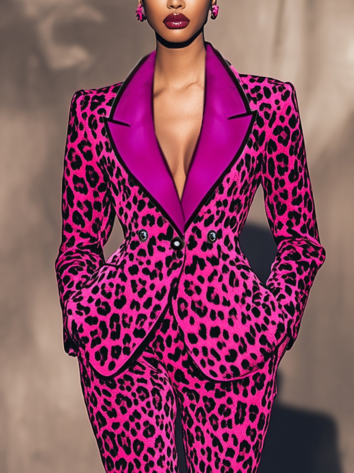 Elegant Purple Velvet Leopard Print Blazer