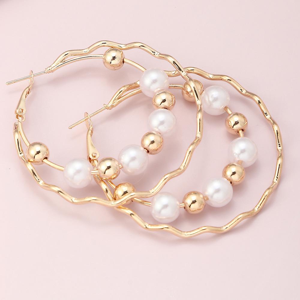 Double Layer Pearl Hoop Earrings