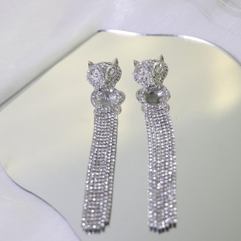 Leopard Diamond Tassel Earrings