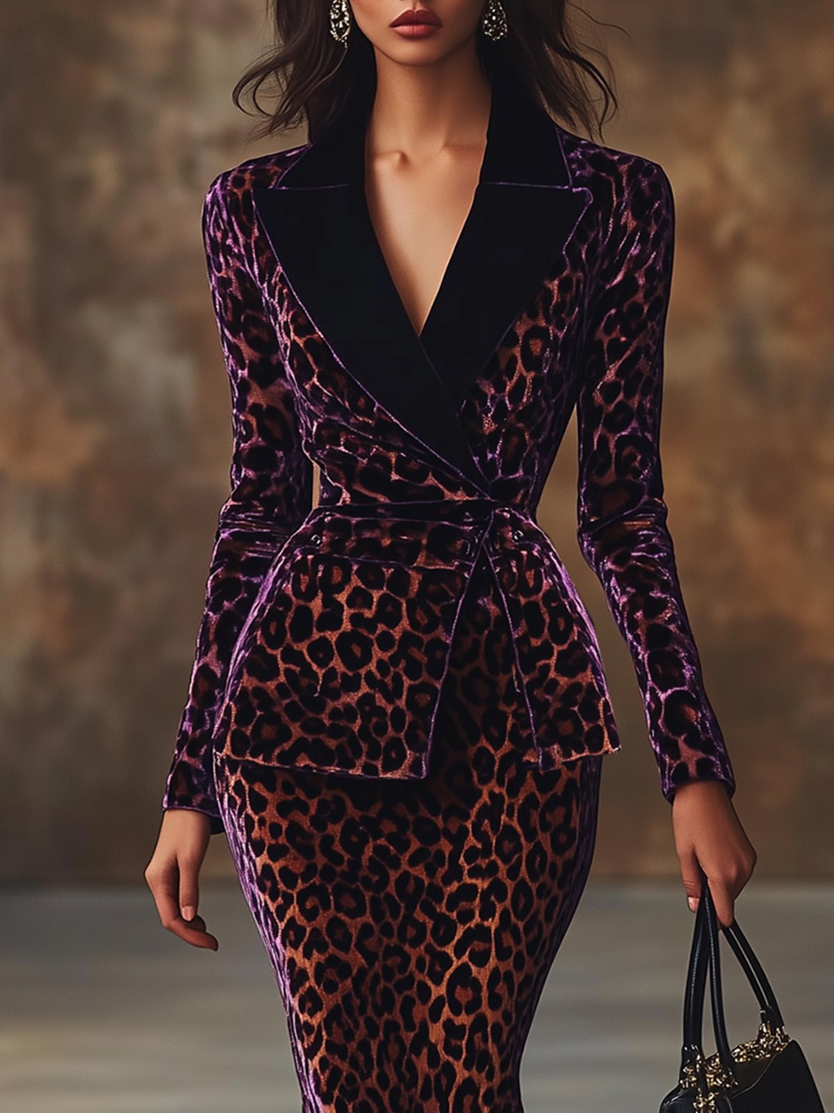 Elegant Velvet Dress With Turn Down Collar