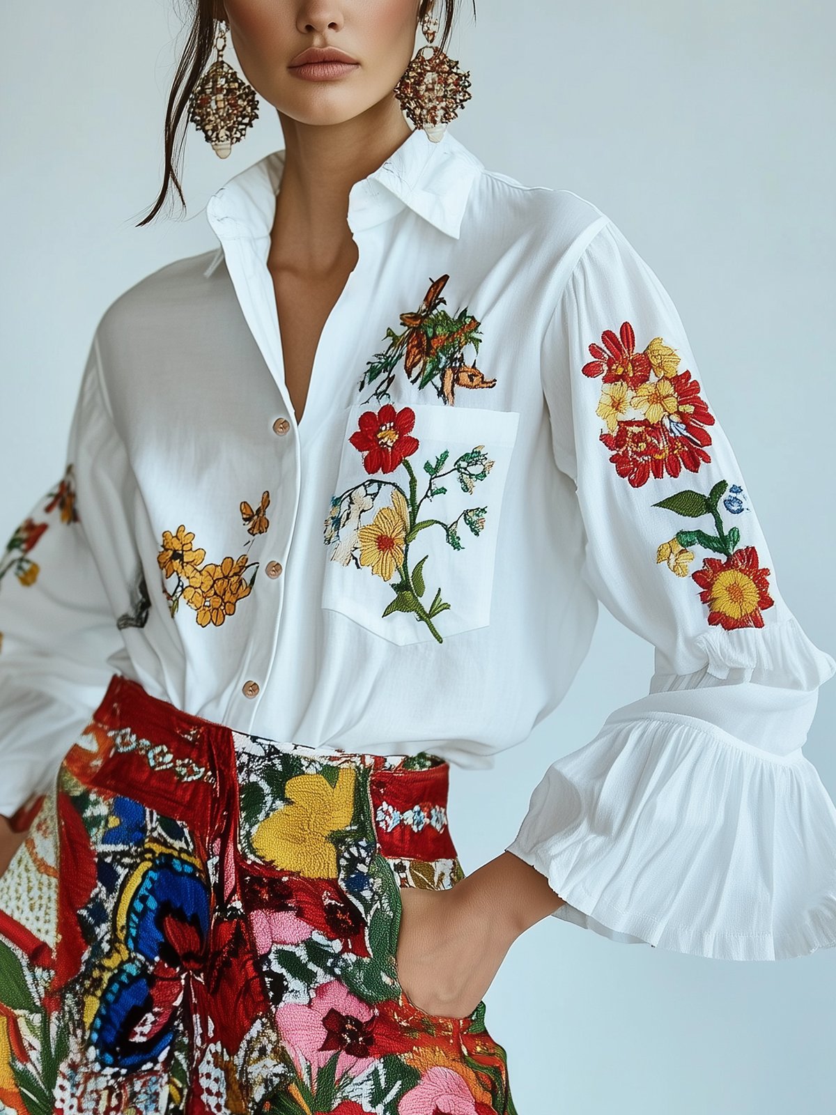 Stylish White Shirt With Floral Embroidery