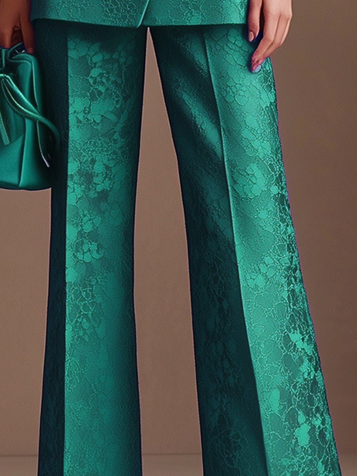 Charming Pants In Green Lace Print