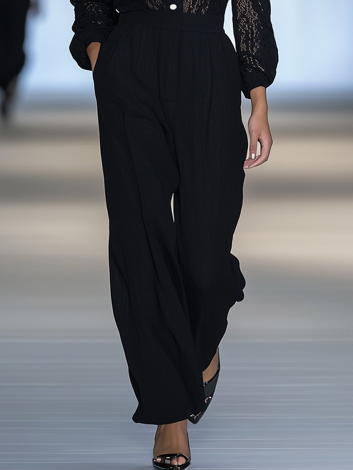 Black Lace And Velvet Patchwork Jumpsuit