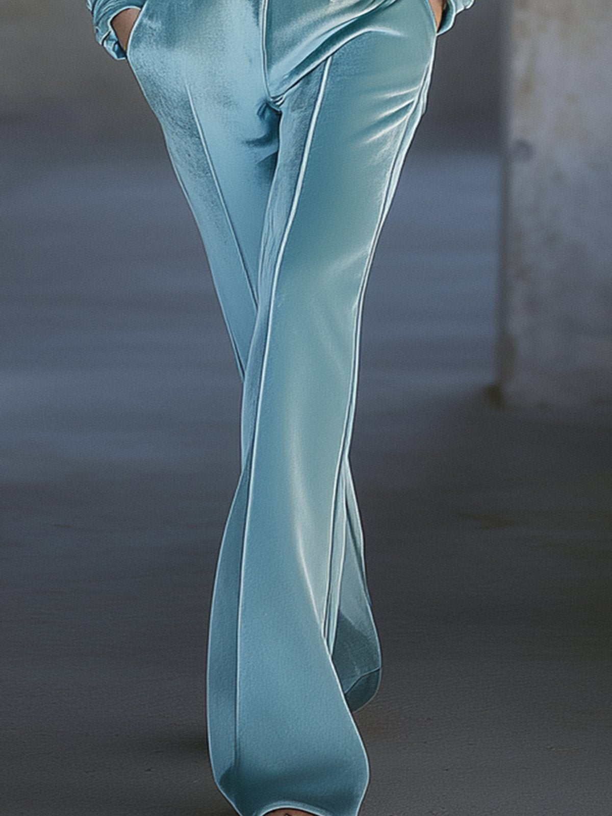 Light Blue Velvet Jumpsuit