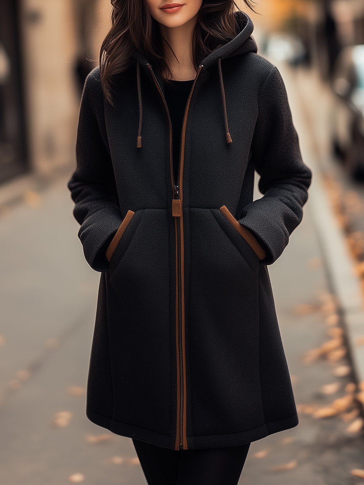 Hooded Black Long Warm Coat