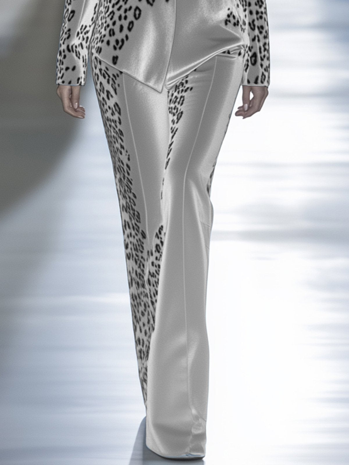 Classic Gray Velvet Leopard Print Pants