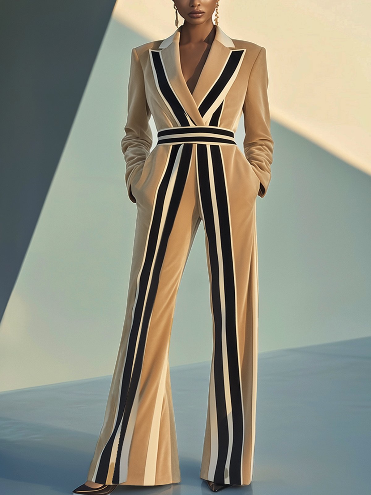 Elegant Velvet Striped Jumpsuit