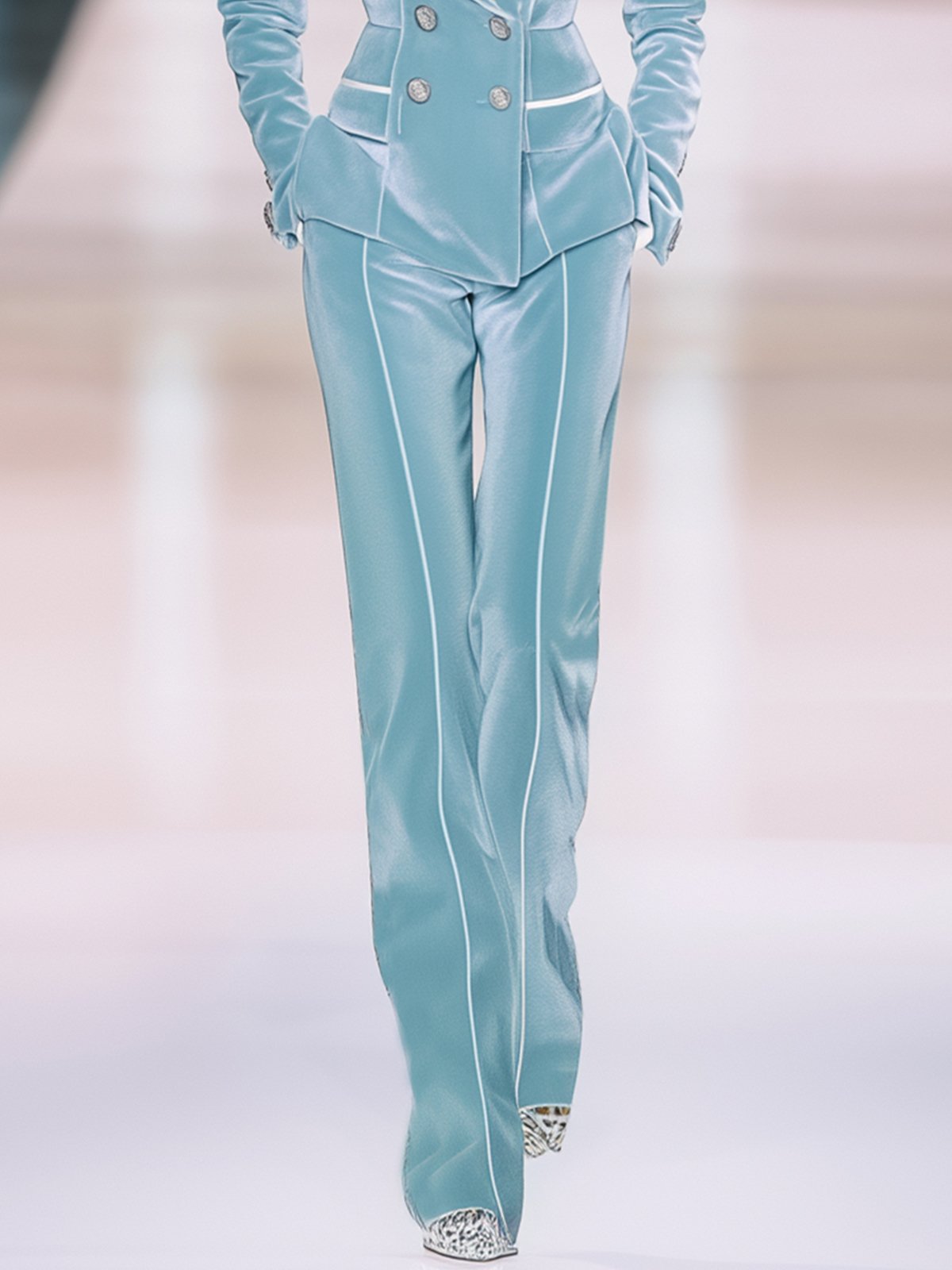 Charming Light Blue Velvet Pants