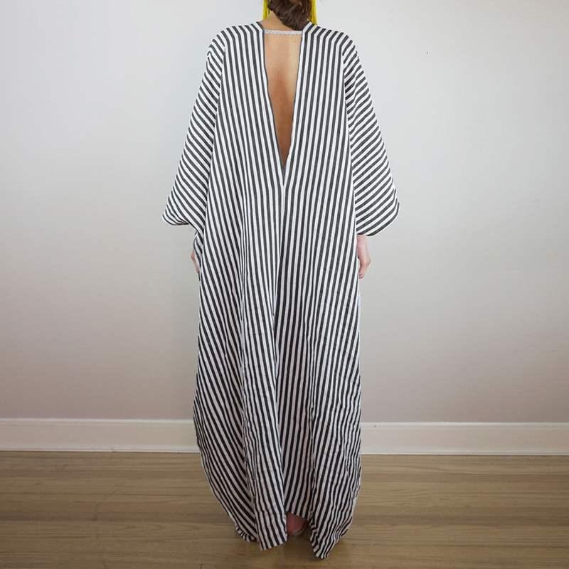 Batwing Sleeves Loose Striped Maxi Dresses