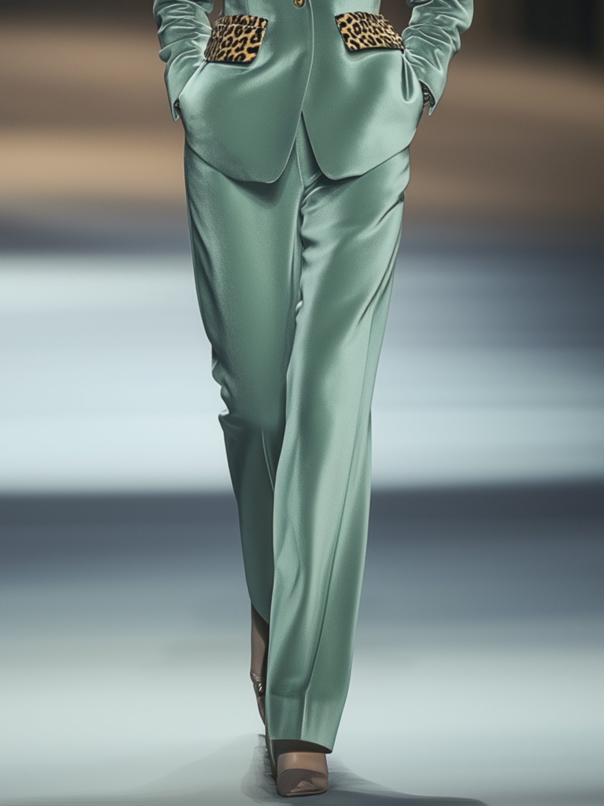 Classic Green Velvet Leopard Print Pants