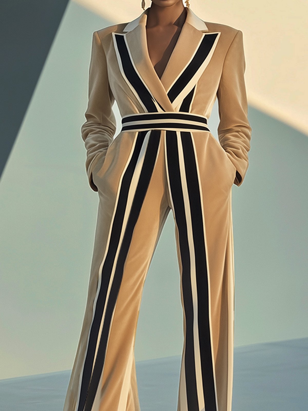 Elegant Velvet Striped Jumpsuit