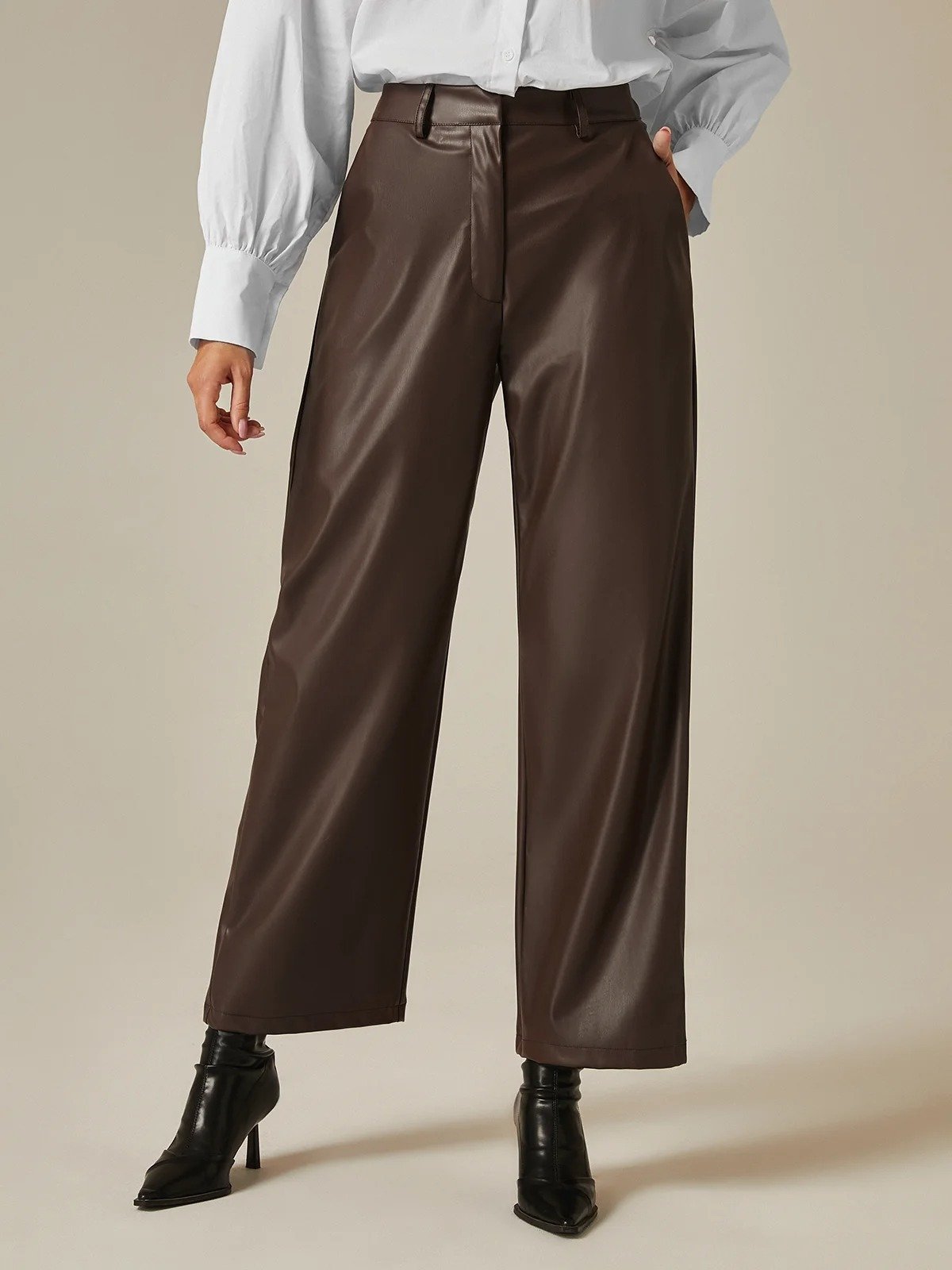 Regular Fit  Pu Faux Leather Pants