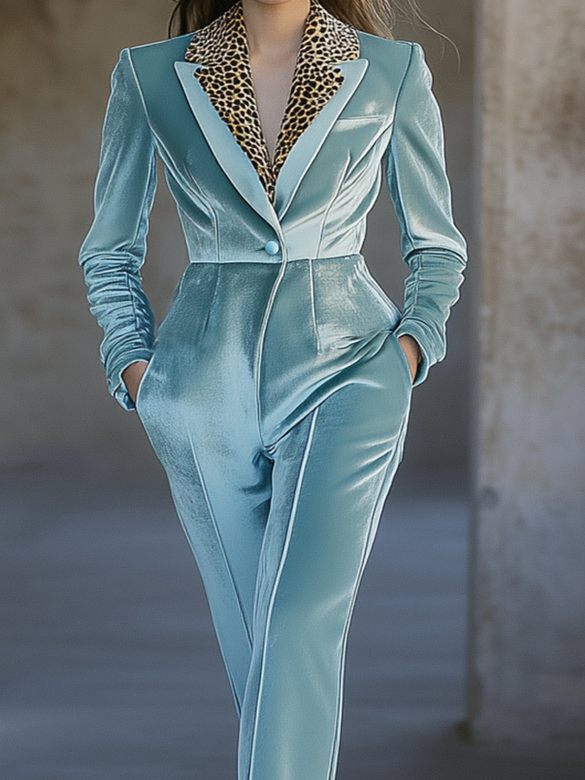 Light Blue Velvet Jumpsuit