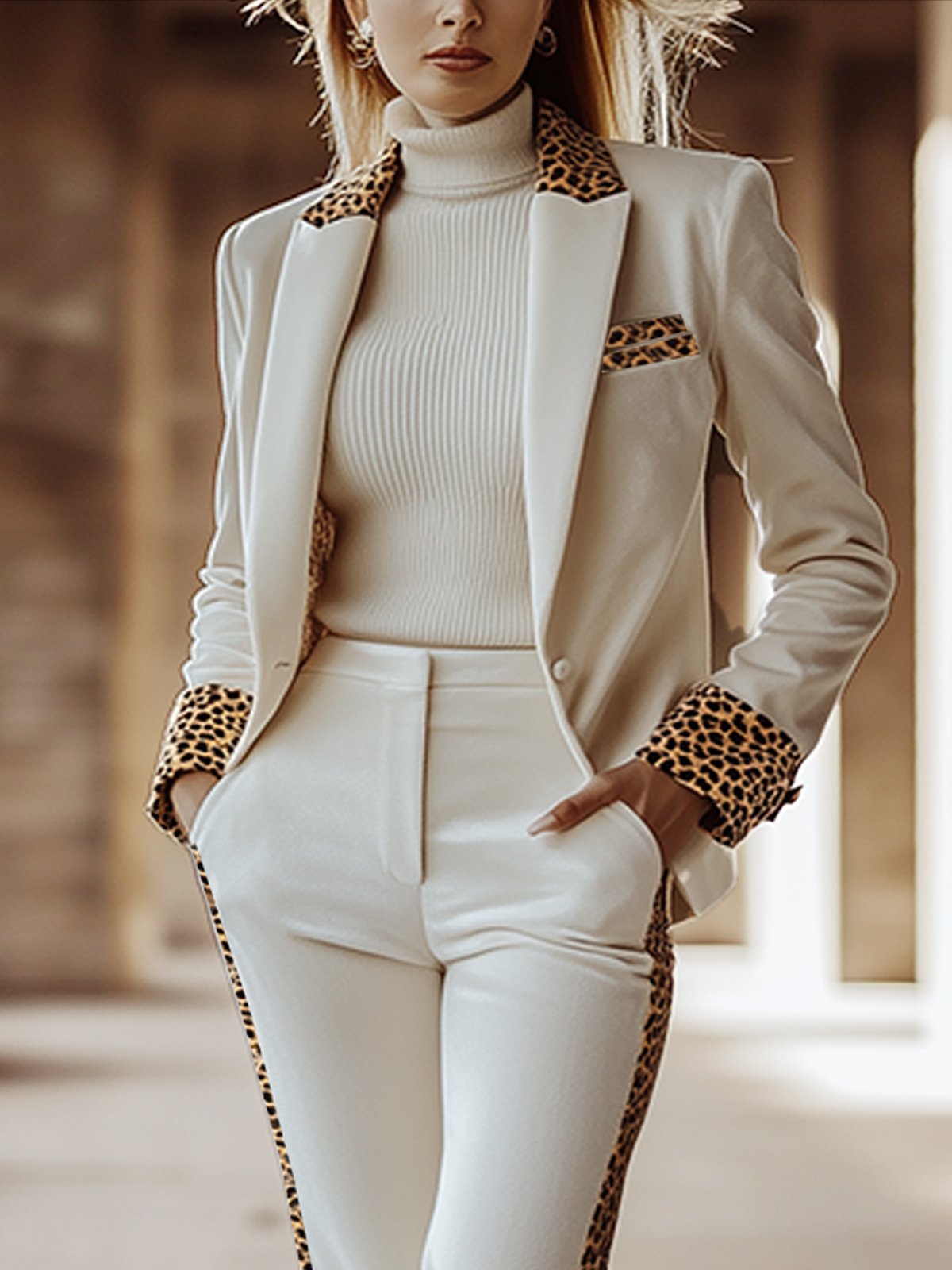 Glamorous Velvet Blazer With Exquisite Leopard Print Design