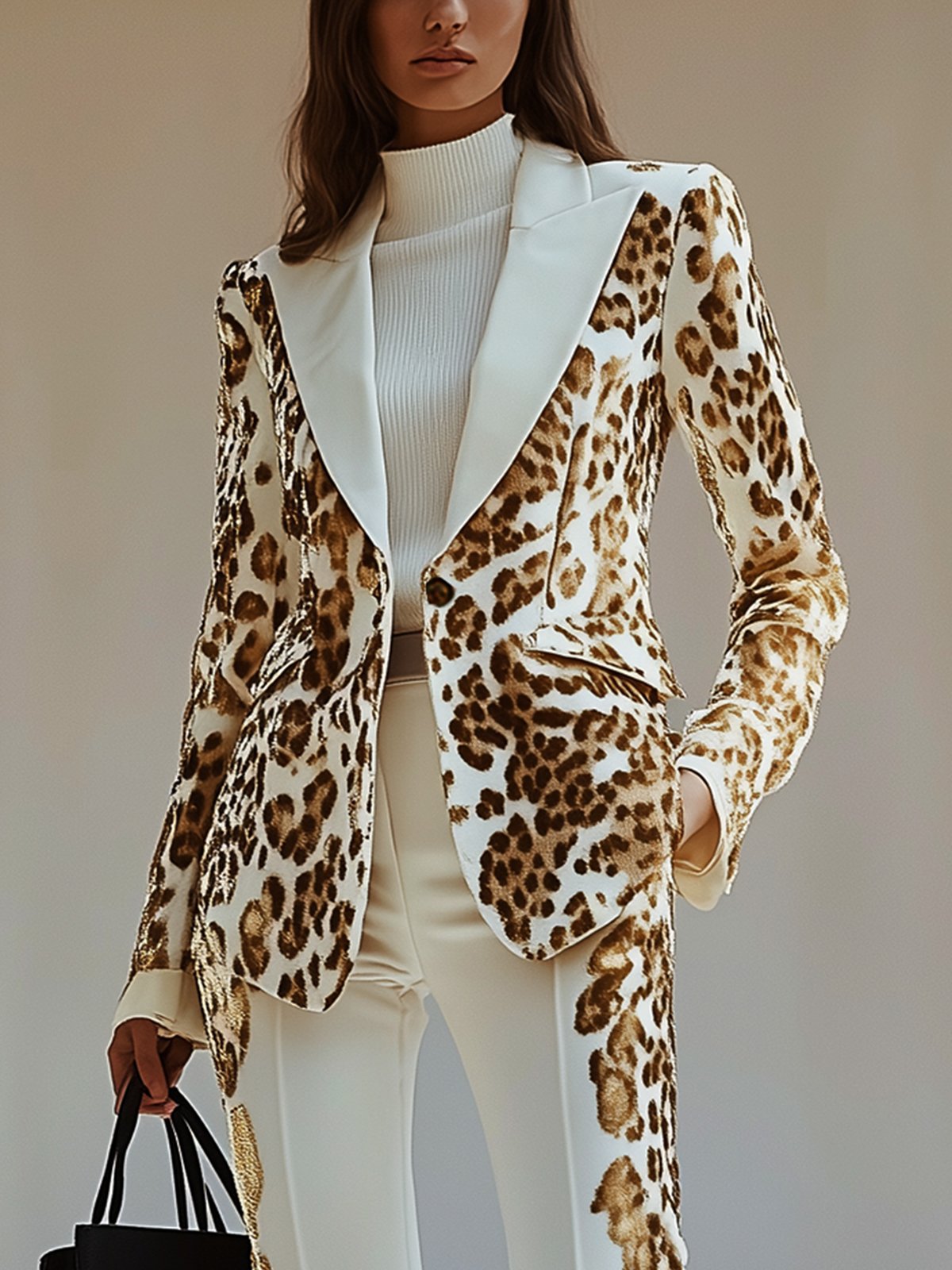 Classic White Velvet Leopard Print Suit